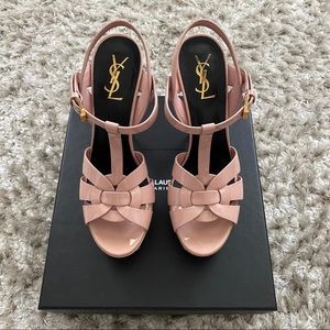 YSL Tribute Platform Sandals, Patent Leather 38.5